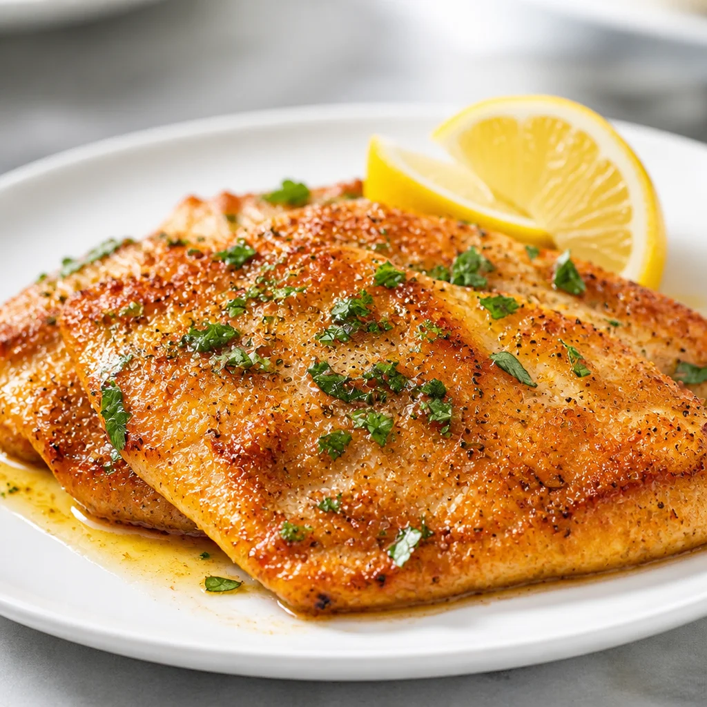 Delicious Oven Baked Lemon Pepper Tilapia Fillets ready to serve.