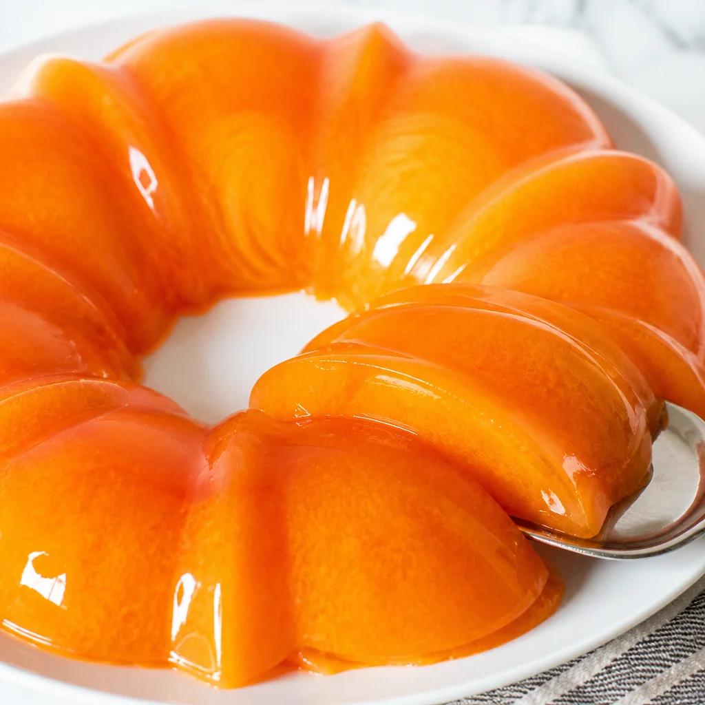 Classic Retro Orange Sherbet Jello Mold with creamy, citrusy layers and fruit.