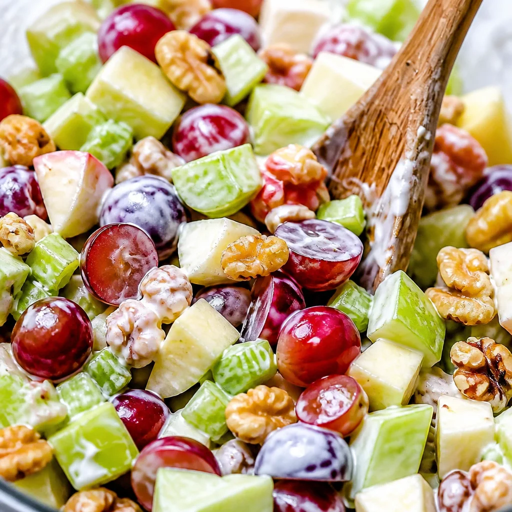 Classic Retro Waldorf Fruit Salad featuring apples, celery, walnuts, and creamy dressing.