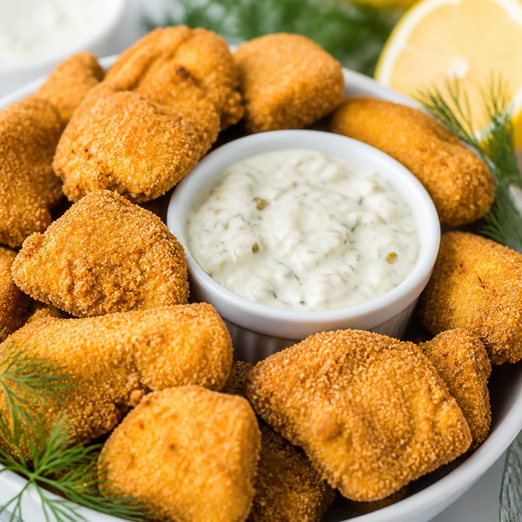 Crispy Southern Fried Catfish Nuggets served with dipping sauce