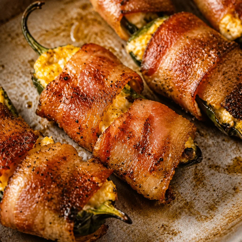 Easy Grilled Bacon Wrapped Jalapeno Poppers with creamy cheese filling