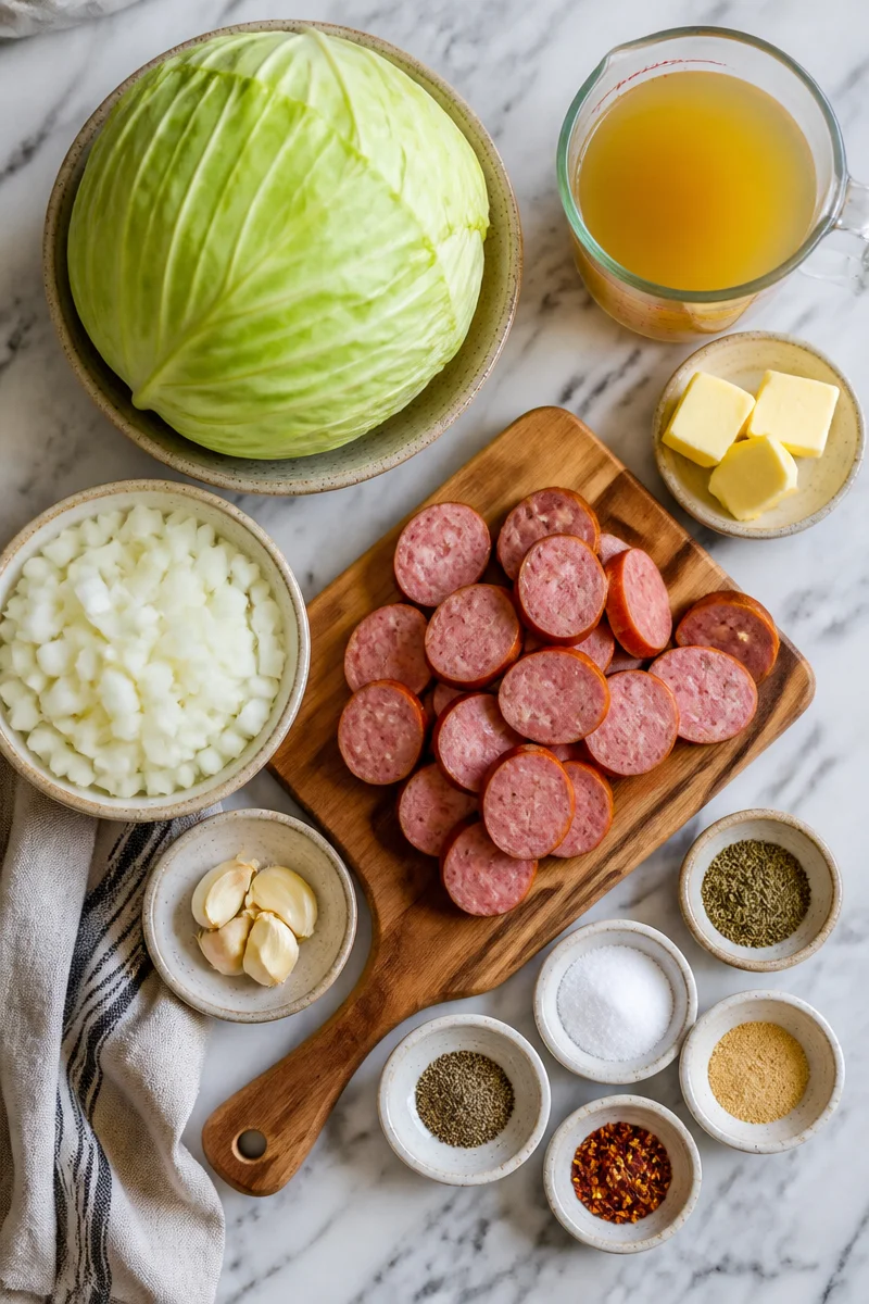 Easy Skillet Smothered Cabbage with Smoked Sausage