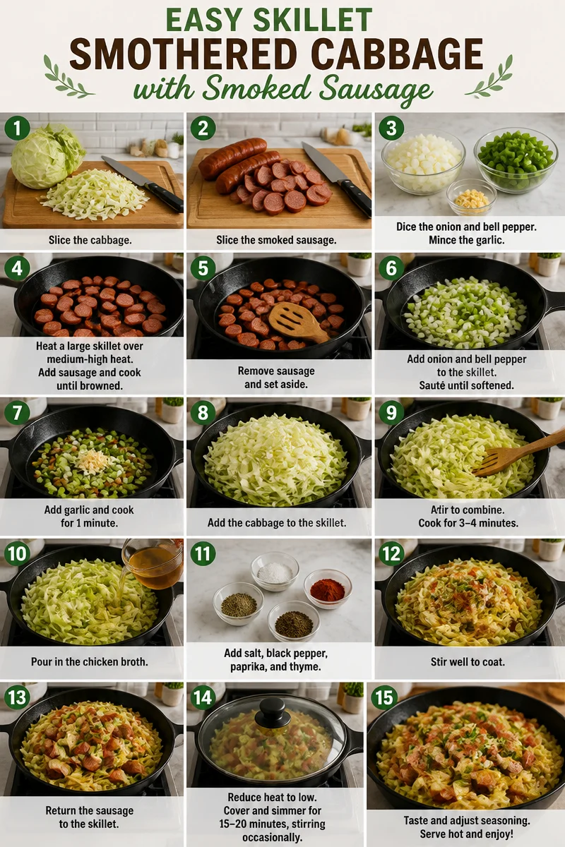 Easy Skillet Smothered Cabbage with Smoked Sausage