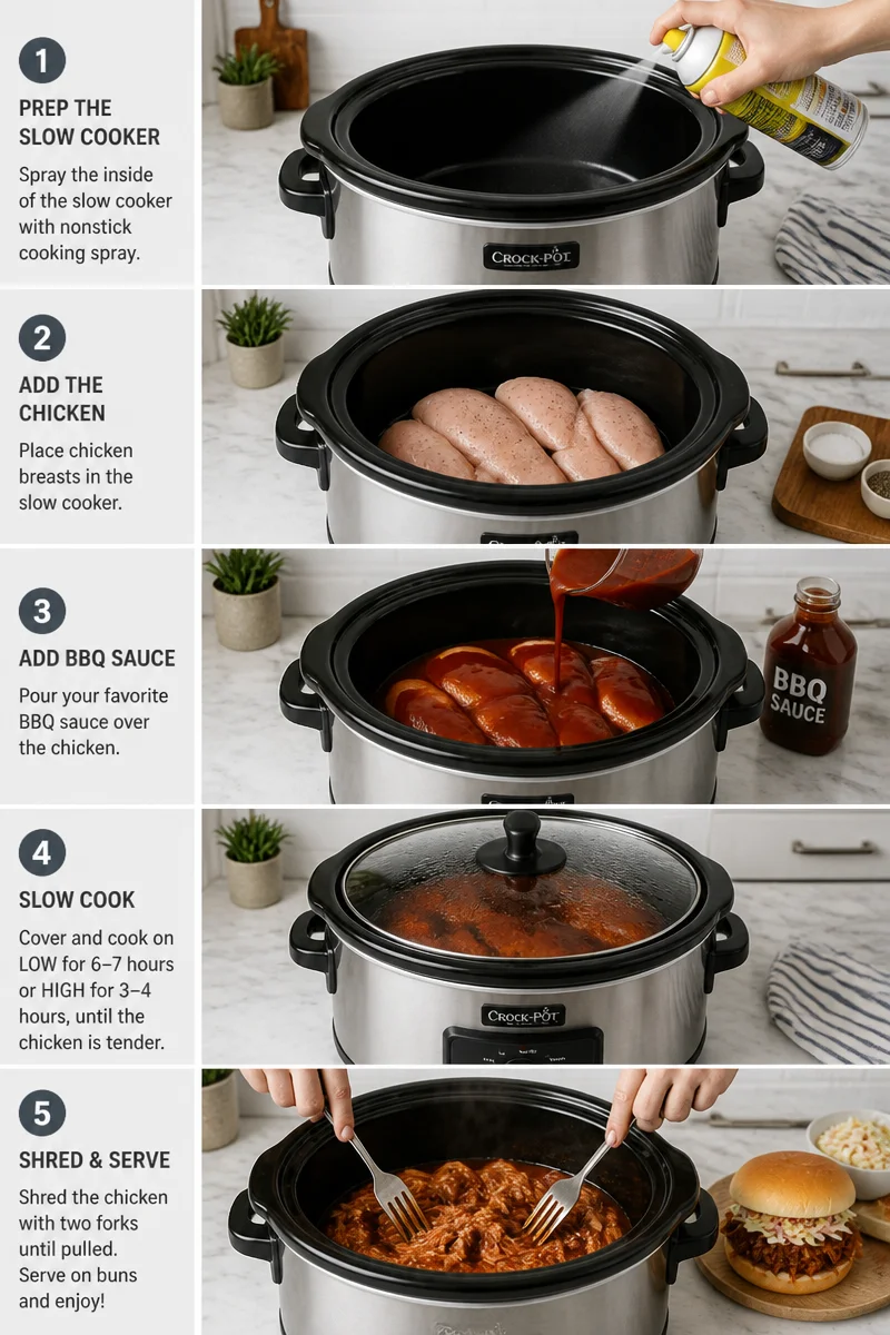Easy Slow Cooker Pulled BBQ Chicken Sandwiches