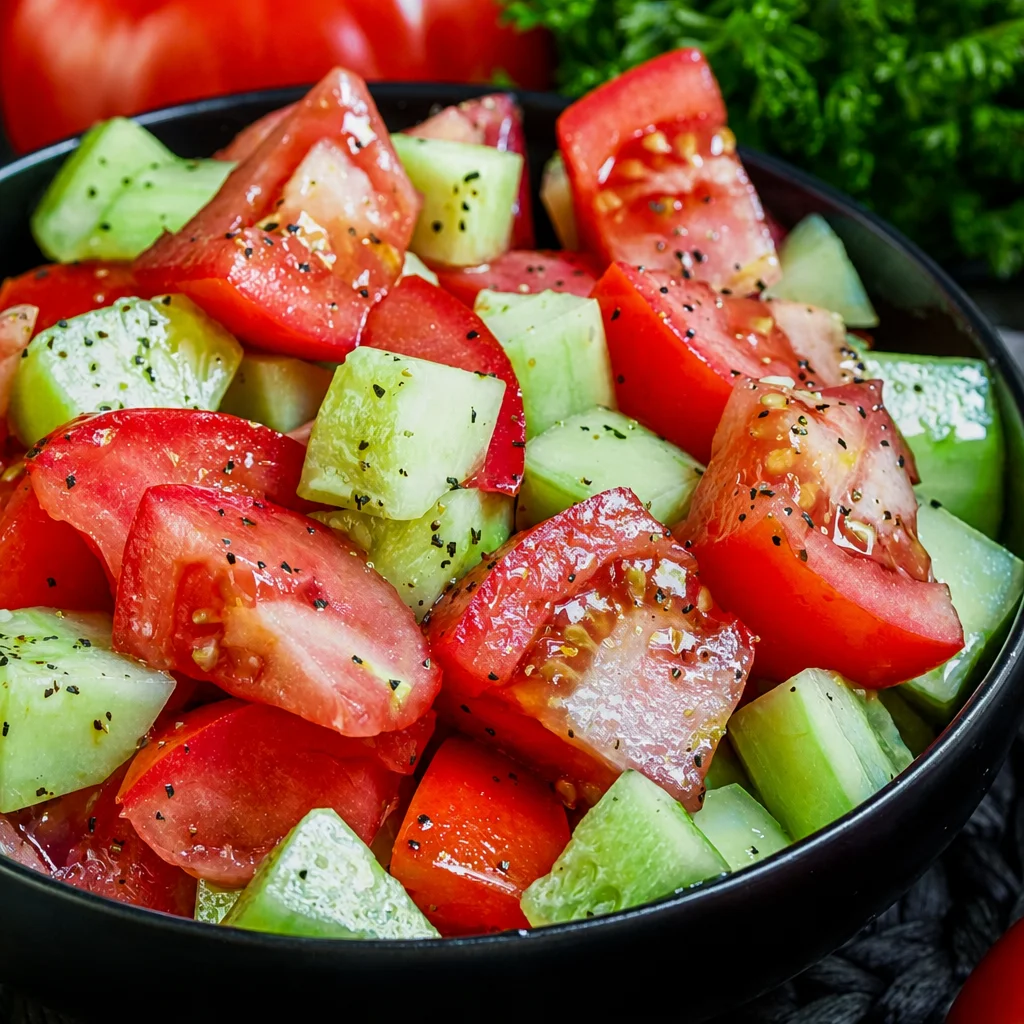 Fresh Summer Tomato and Cucumber Vinegar Salad with a tangy dressing