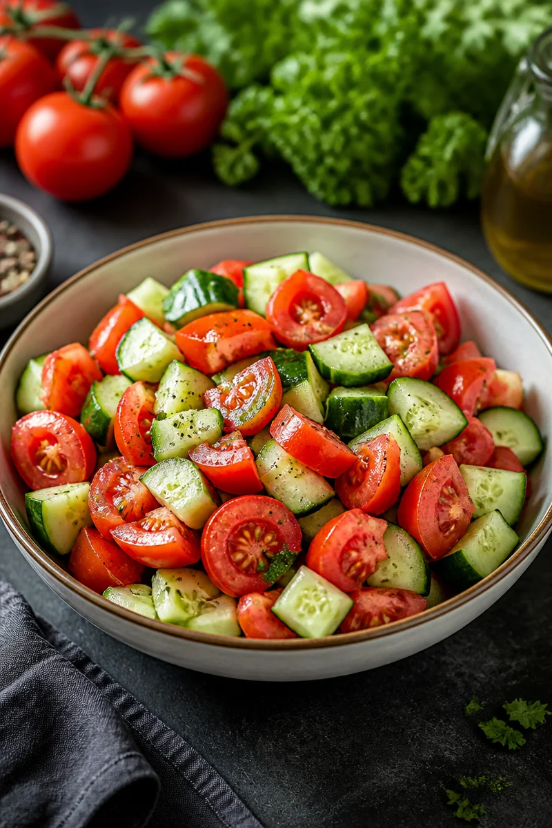 Fresh Summer Tomato and Cucumber Vinegar Salad
