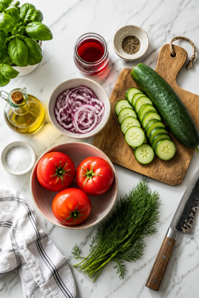 Fresh Summer Tomato and Cucumber Vinegar Salad