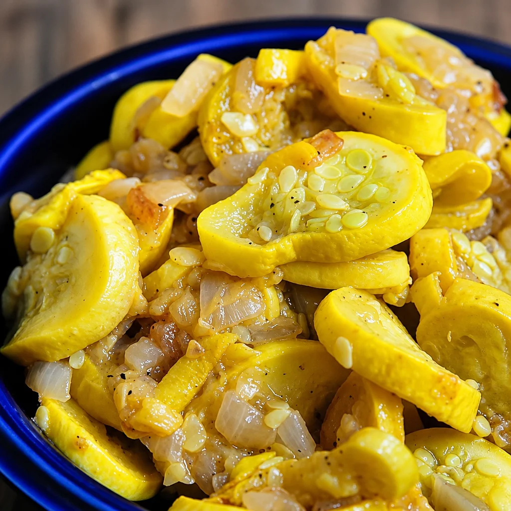 A delicious Fresh Summer Yellow Squash and Onion Sauté served in a skillet.