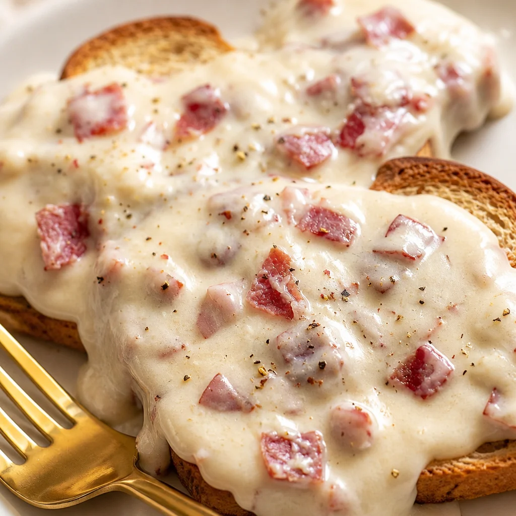 Delicious Homestyle Creamed Chipped Beef on Toast served with creamy gravy
