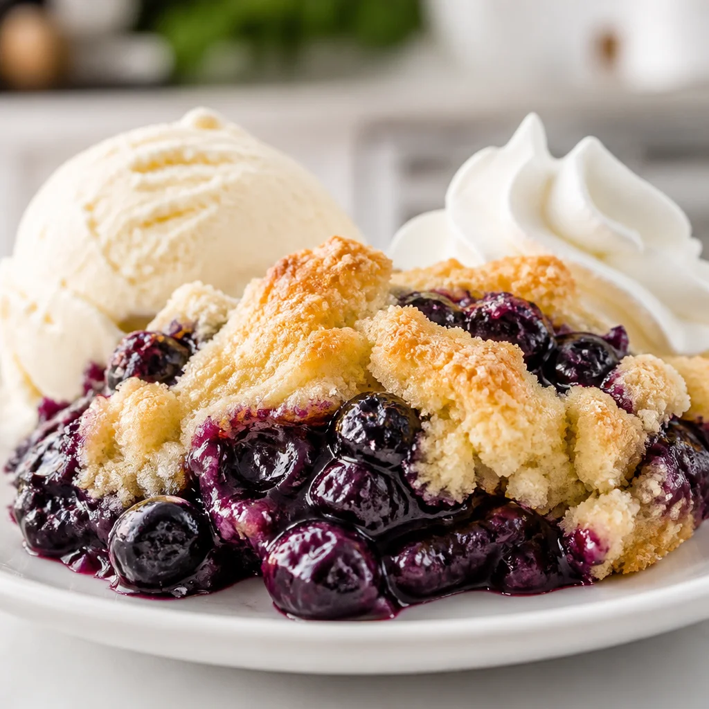 Old Fashioned Blueberry Dump Cake Dessert with fresh blueberries and cake mix