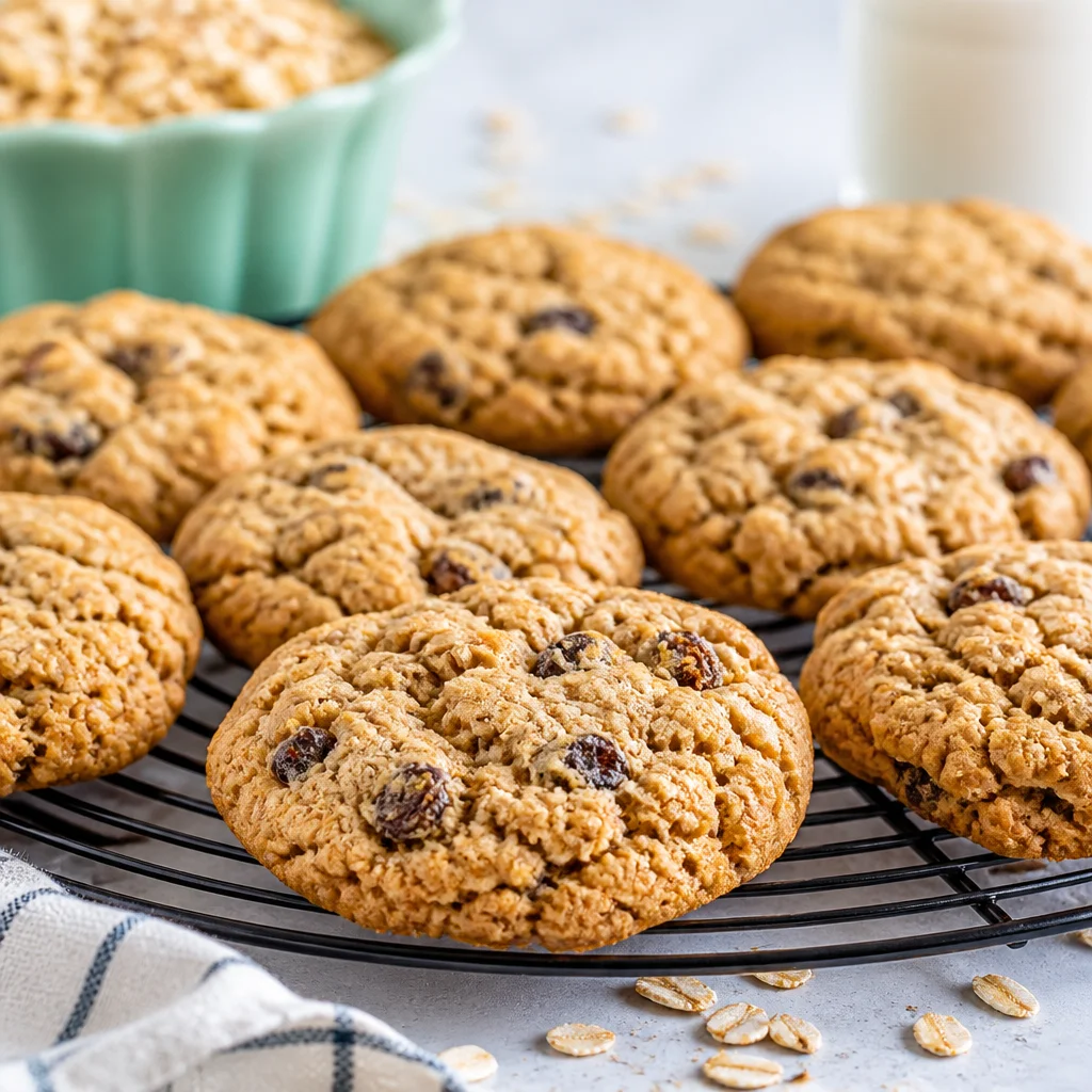 Delicious Old Fashioned Soft Oatmeal Raisin Cookies with oats and raisins