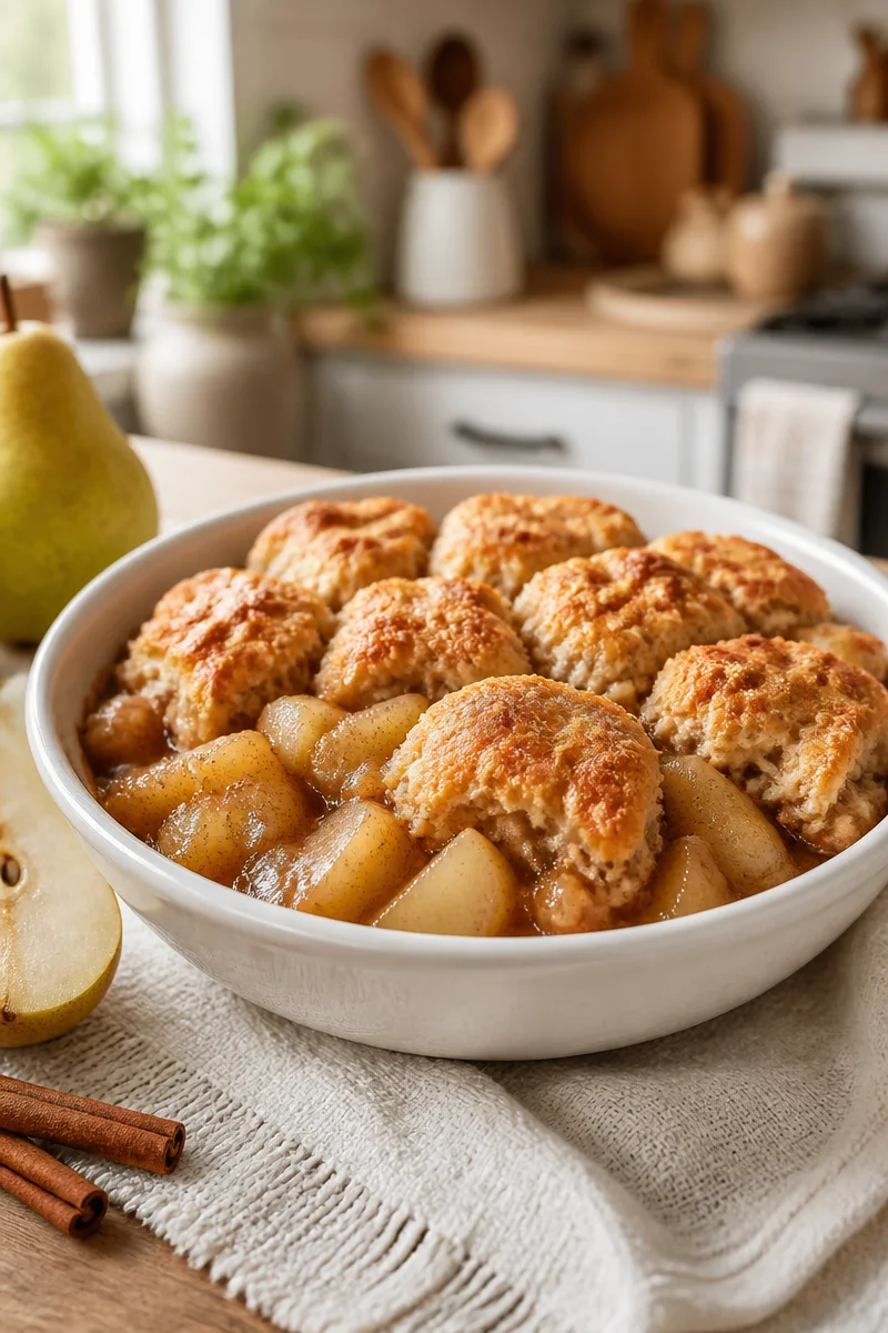 Old Fashioned Spiced Pear Cobbler Dessert