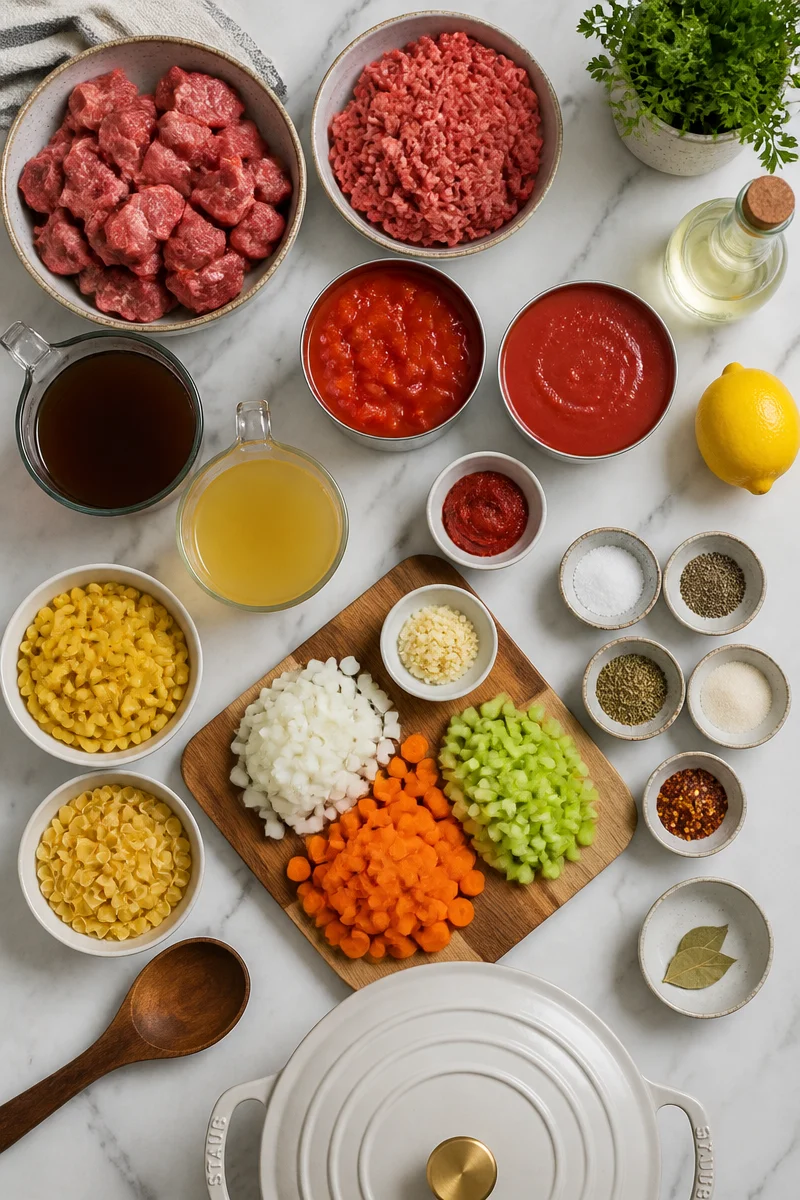 Old Fashioned Tomato Macaroni and Beef Stew