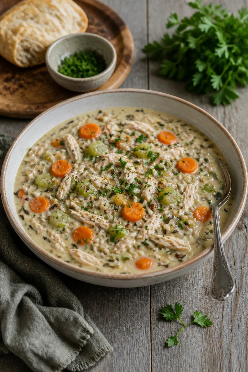 Slow Cooker Creamy Chicken and Wild Rice Soup