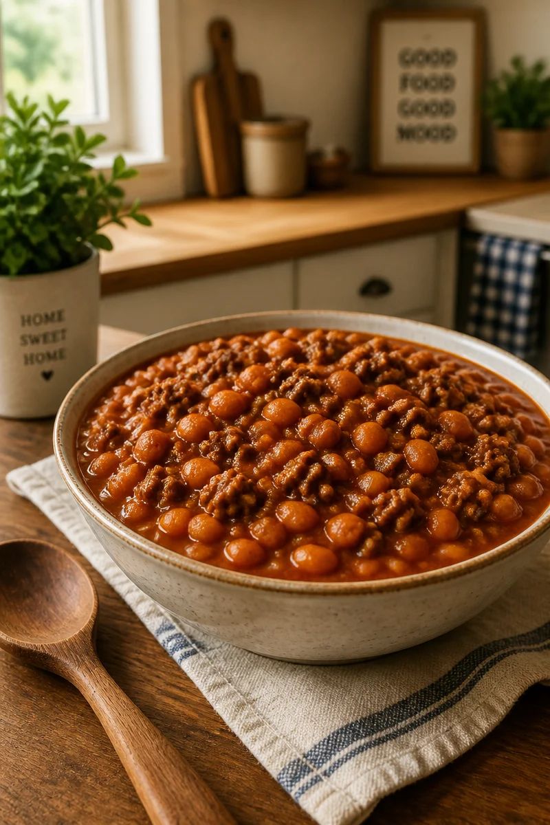 Traditional Homestyle Baked Beans with Ground Beef