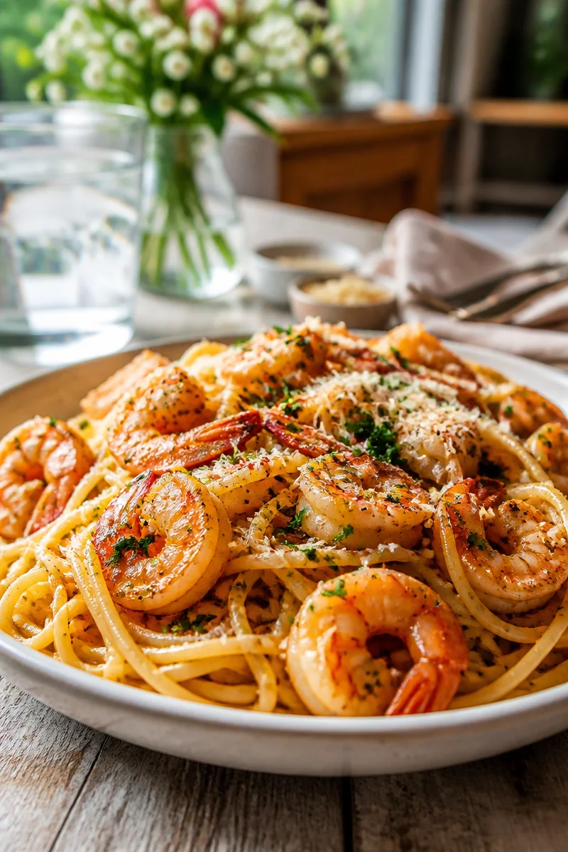 20 Minute Spicy Garlic Butter Shrimp Pasta