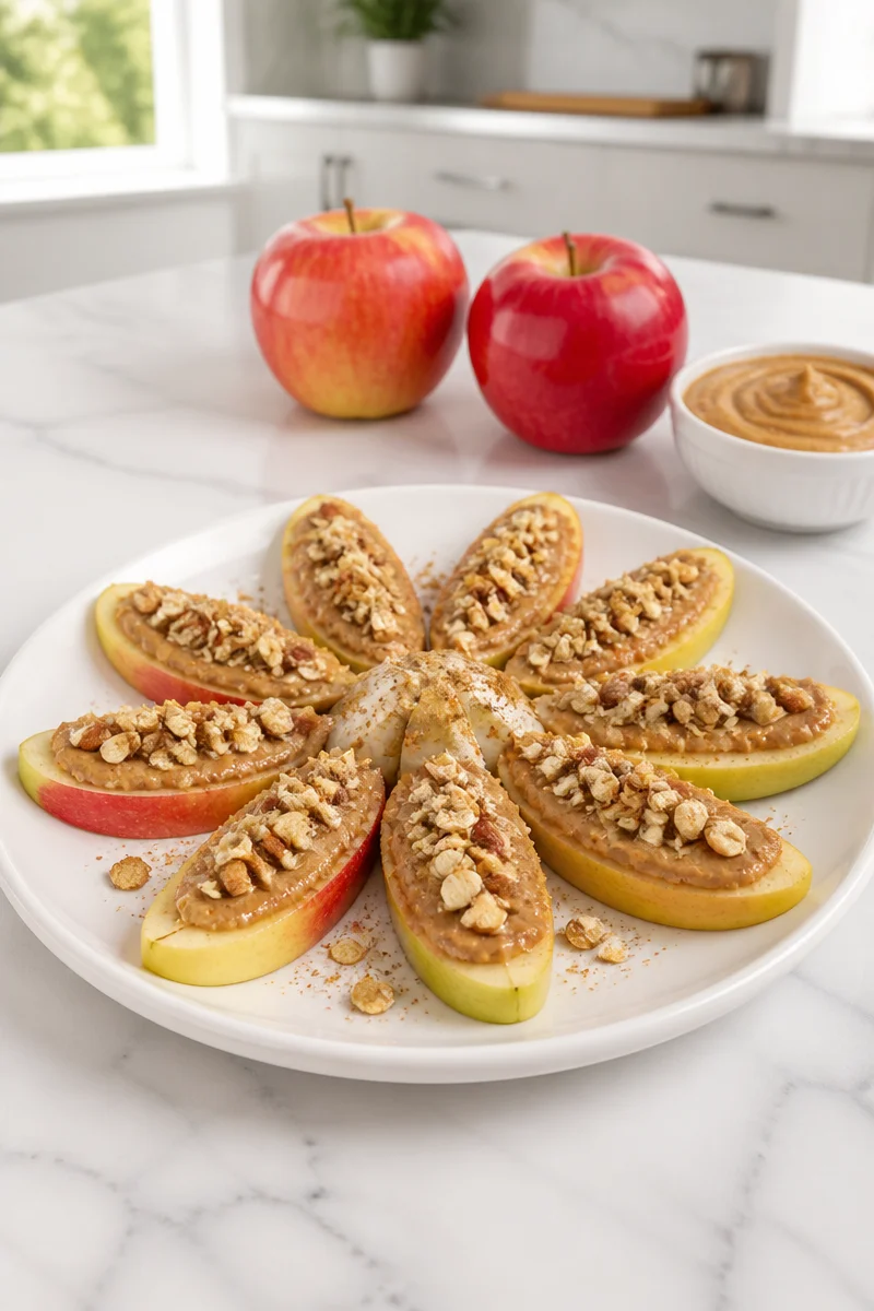 Apple slices with almond butter for a healthy snack option.
