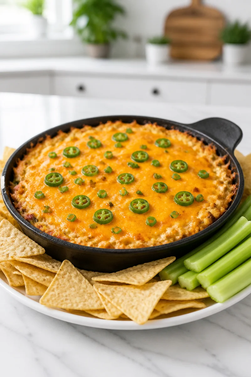 Baked Skillet Jalapeno Buffalo Chicken Dip