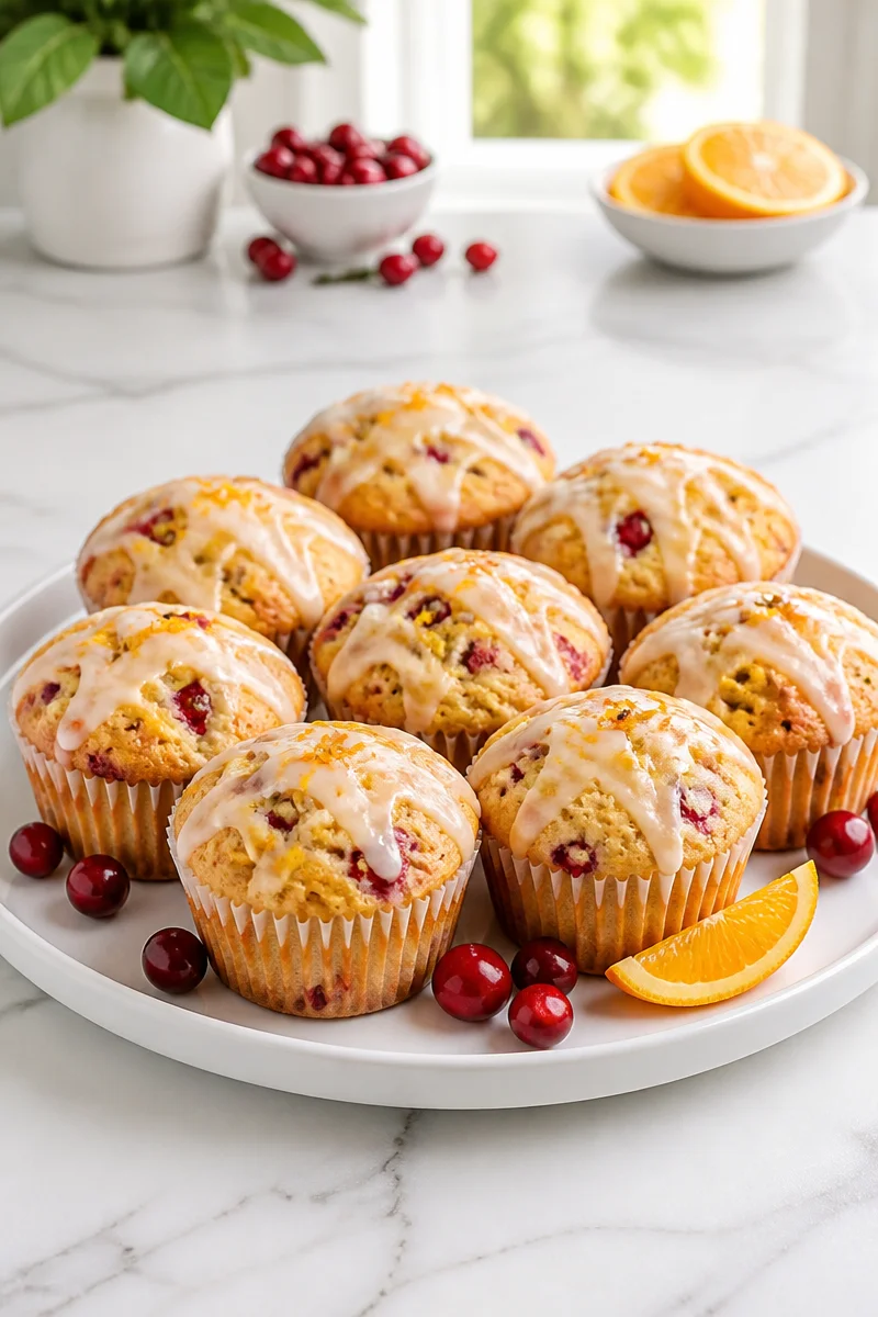 Bakery Style Glazed Cranberry Orange Muffins