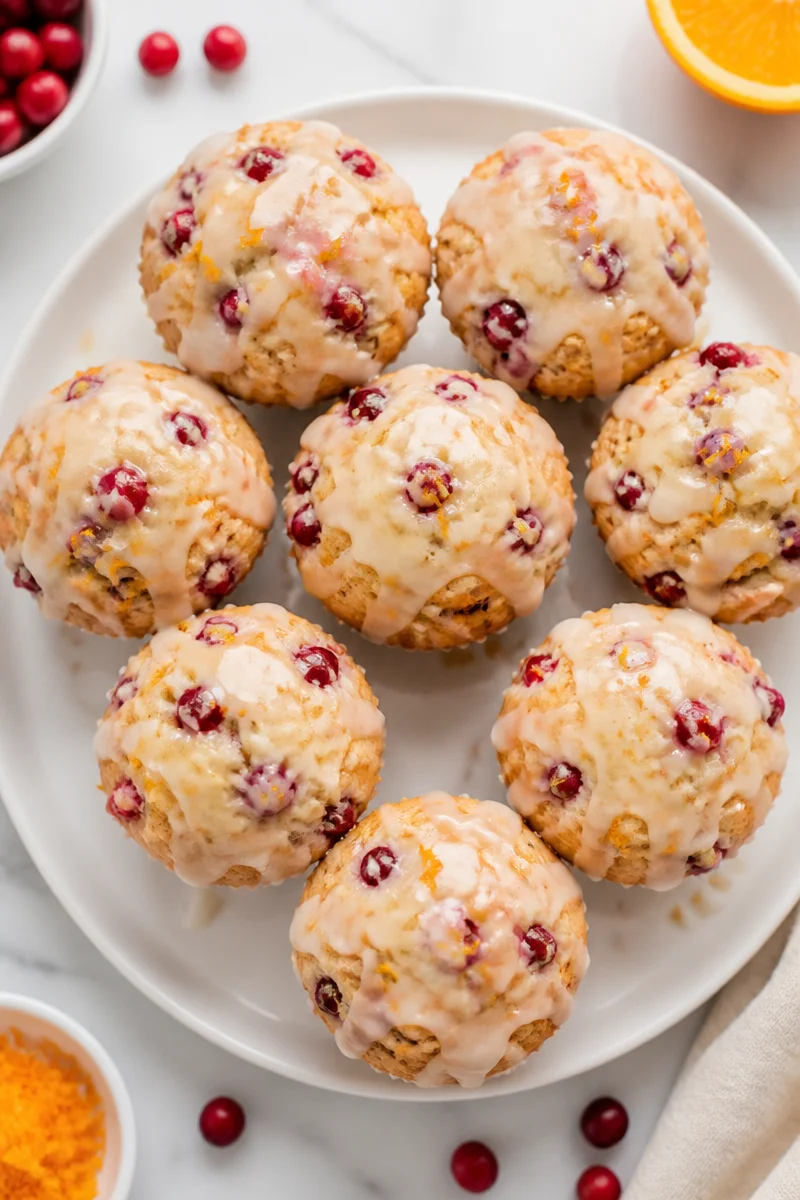 Bakery Style Glazed Cranberry Orange Muffins