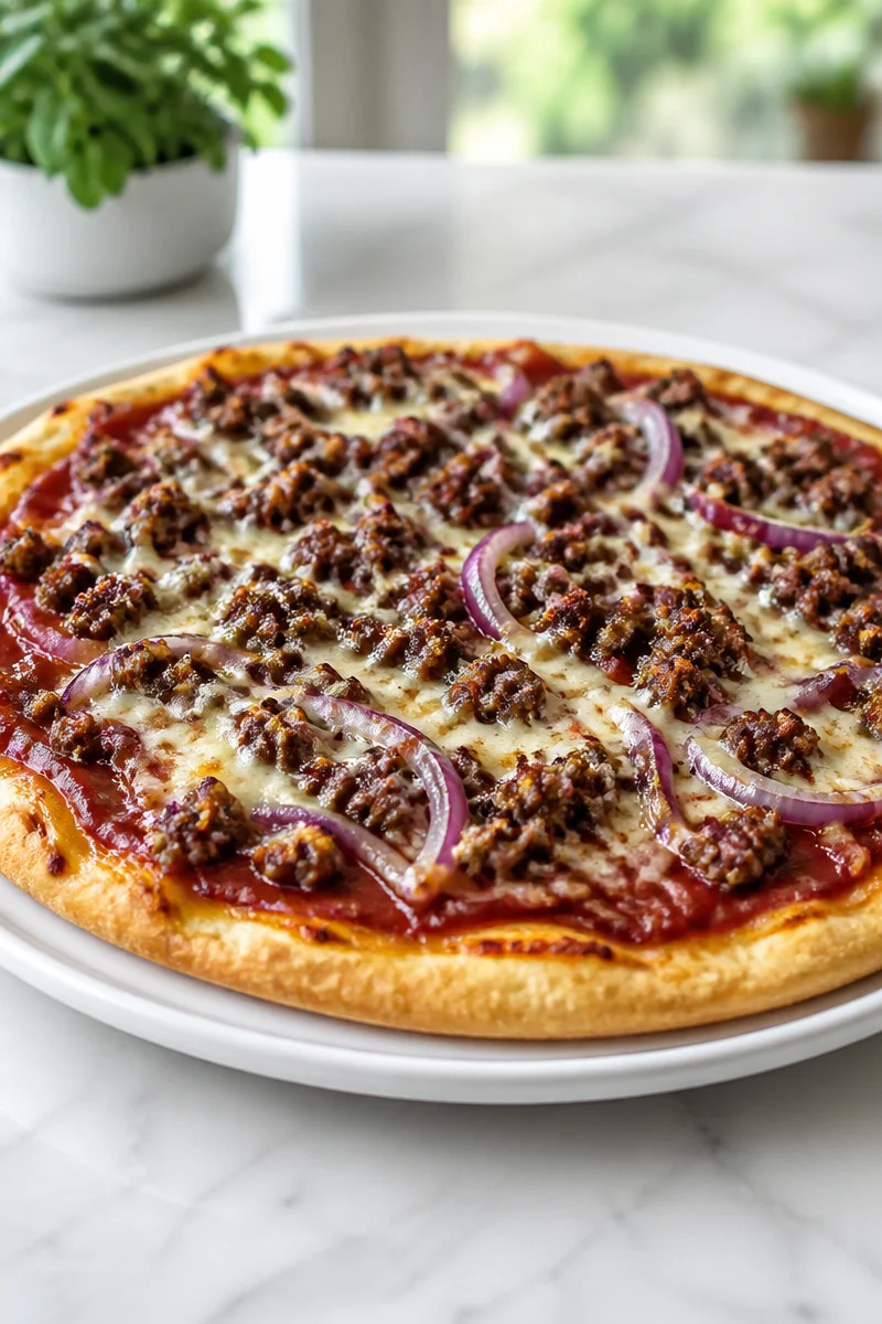BBQ Ground Beef And Red Onion Pizza