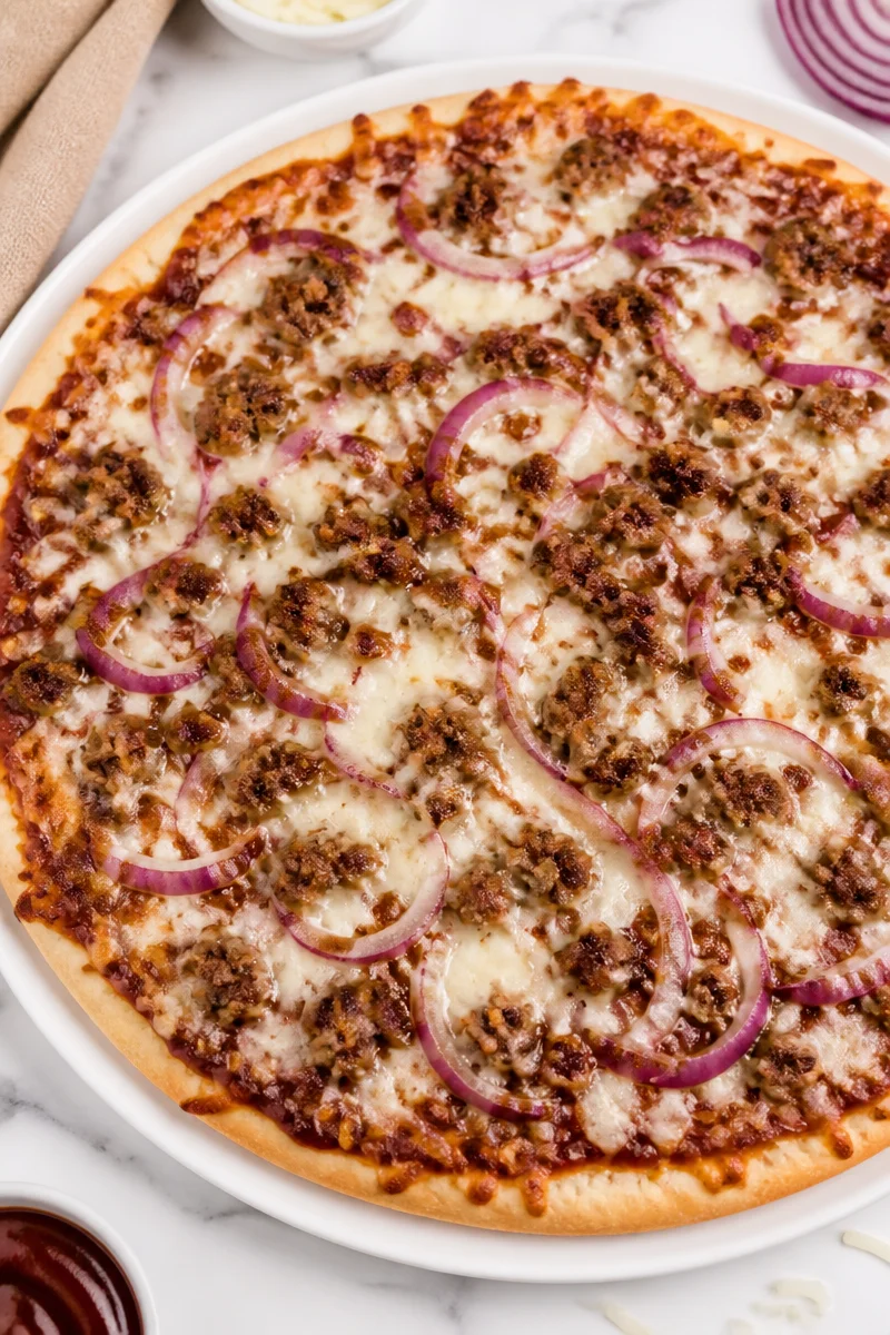 BBQ Ground Beef And Red Onion Pizza