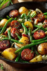 Cast Iron Skillet Sausage Potatoes and Green Beans