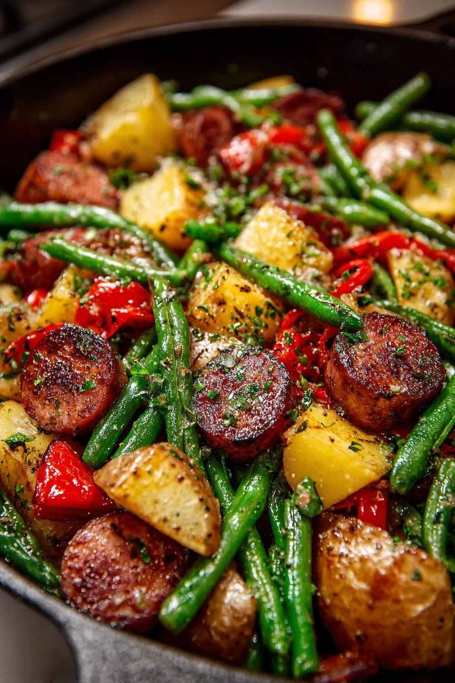 Cast Iron Skillet Sausage Potatoes and Green Beans