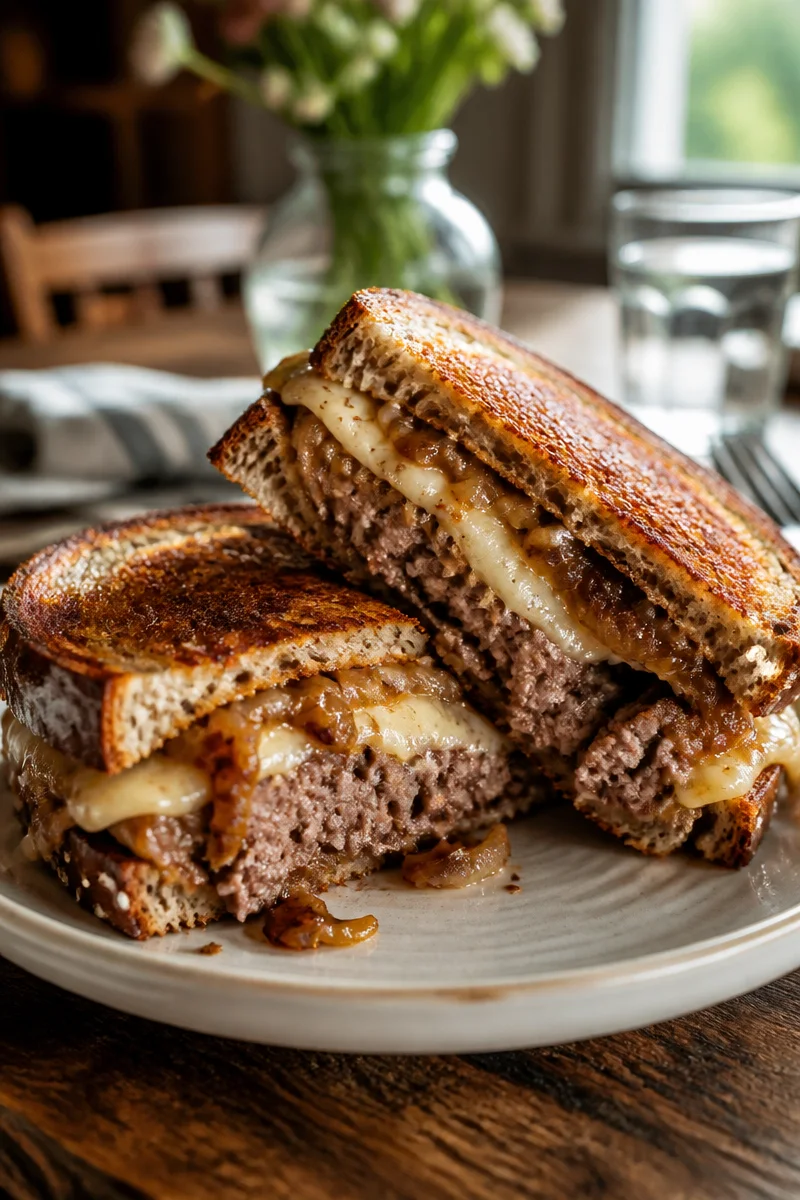 Classic American Beef Patty Melt Sandwich