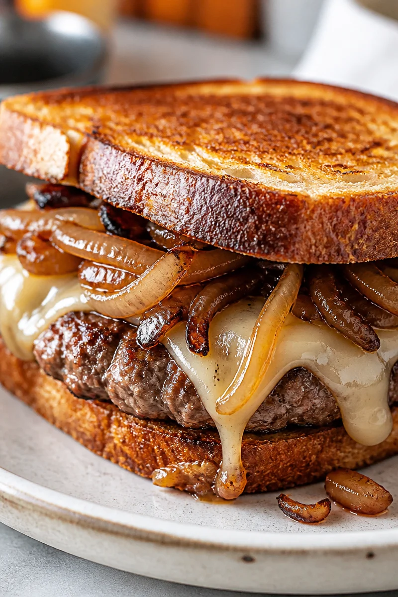 Classic American Beef Patty Melt Sandwich
