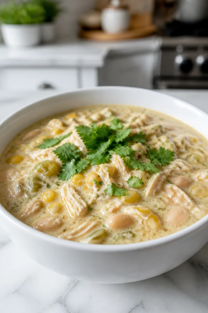 Creamy Green Chile White Chicken Chili Crockpot