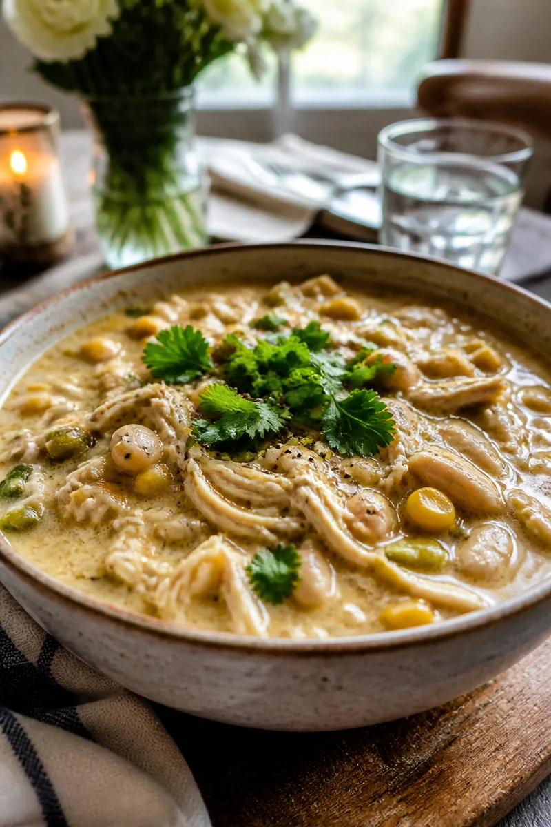 Creamy Green Chile White Chicken Chili Crockpot
