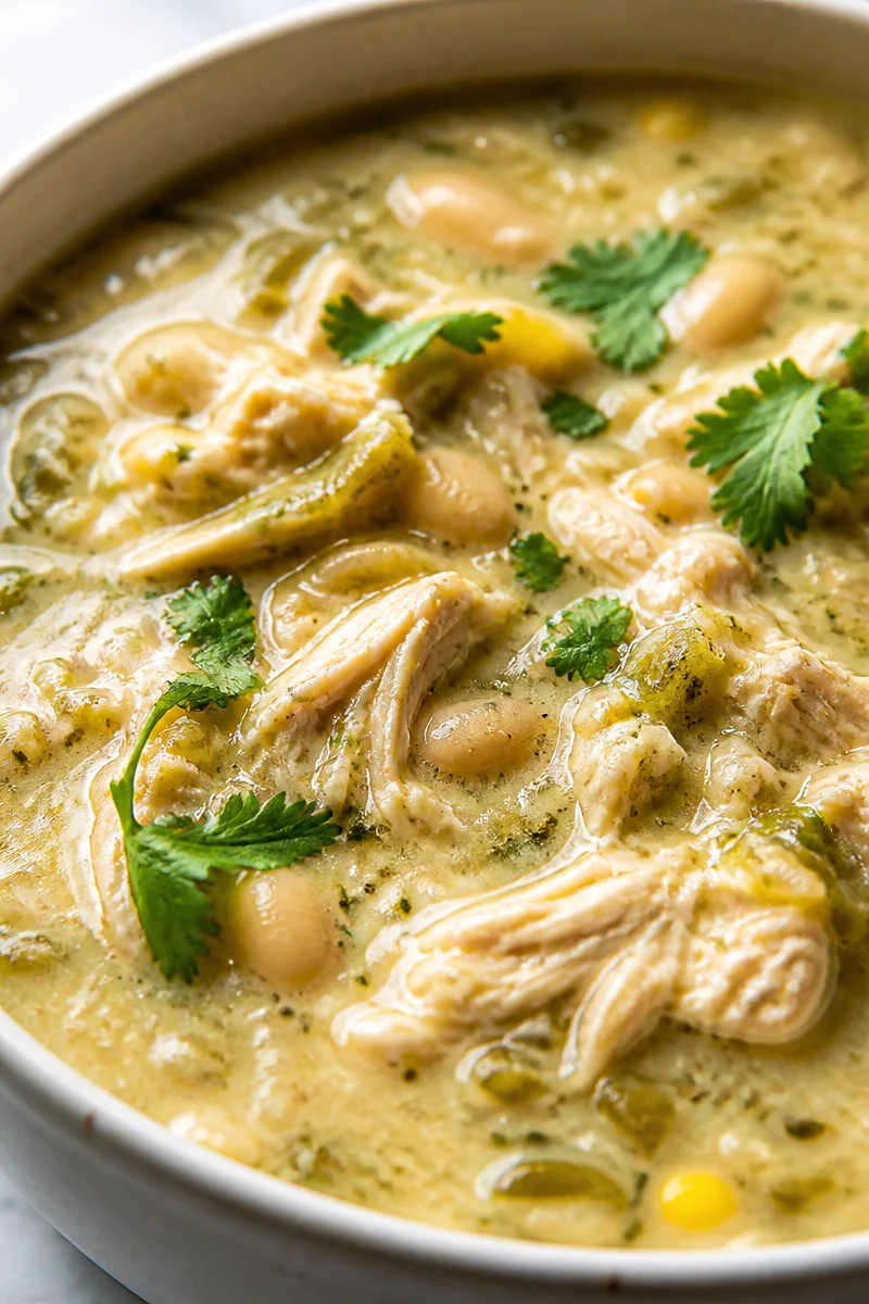 Creamy Green Chile White Chicken Chili Crockpot