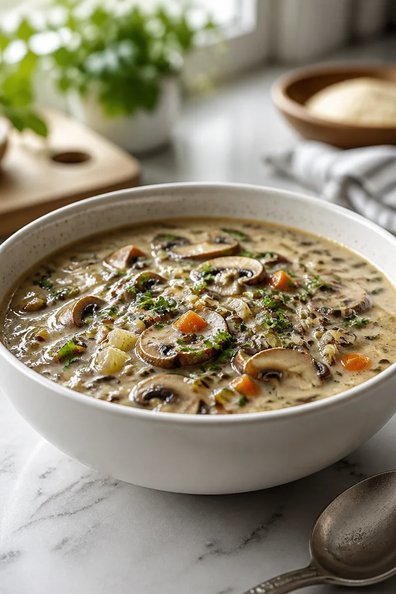 Creamy Vegan Mushroom And Wild Rice Soup