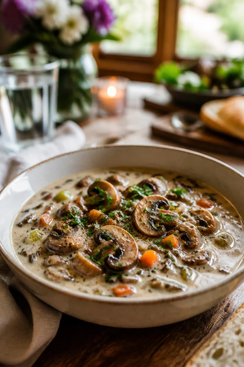 Creamy Vegan Mushroom And Wild Rice Soup