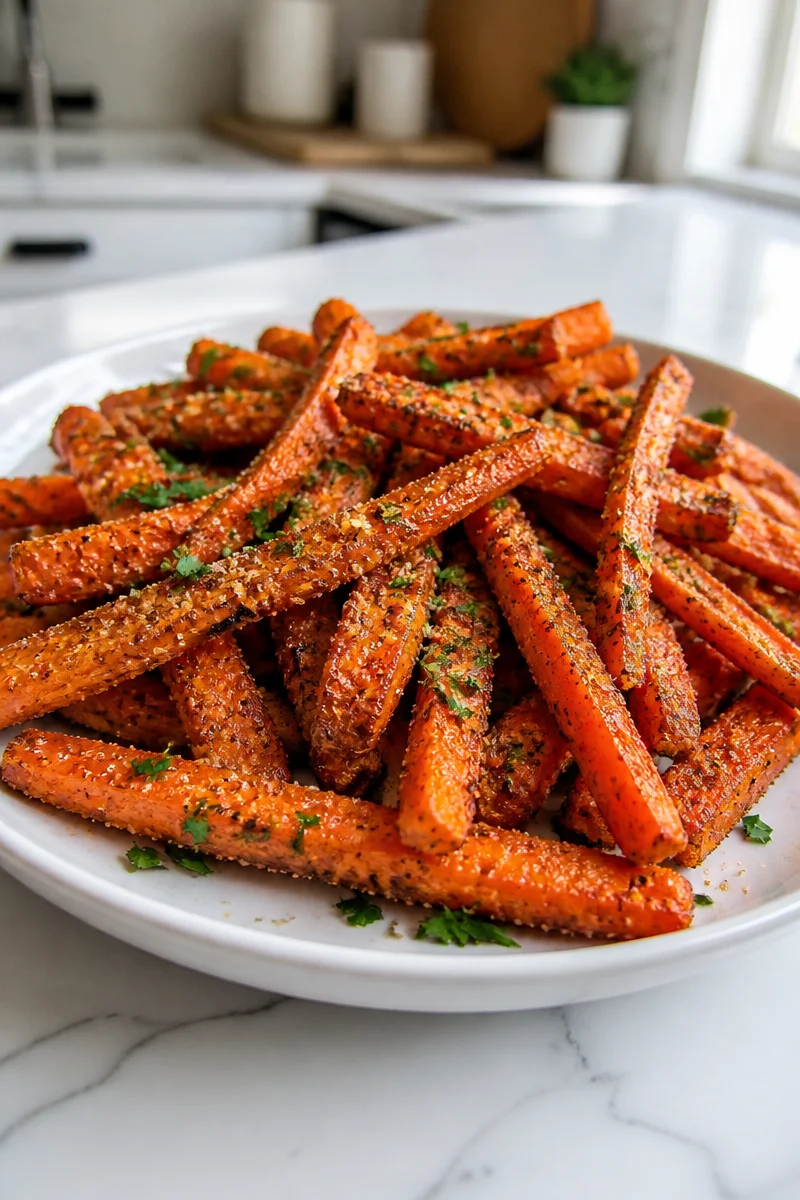 Crispy Baked Garlic Parmesan Carrot Fries