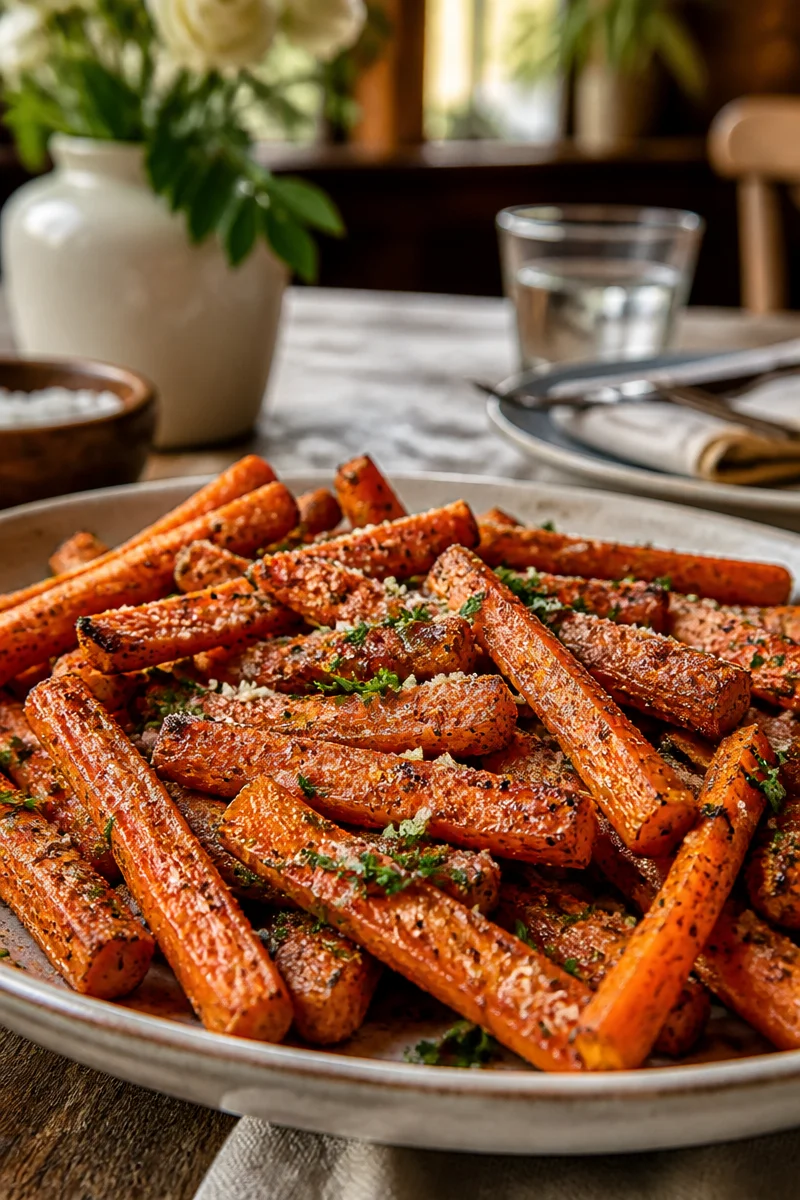 Crispy Baked Garlic Parmesan Carrot Fries