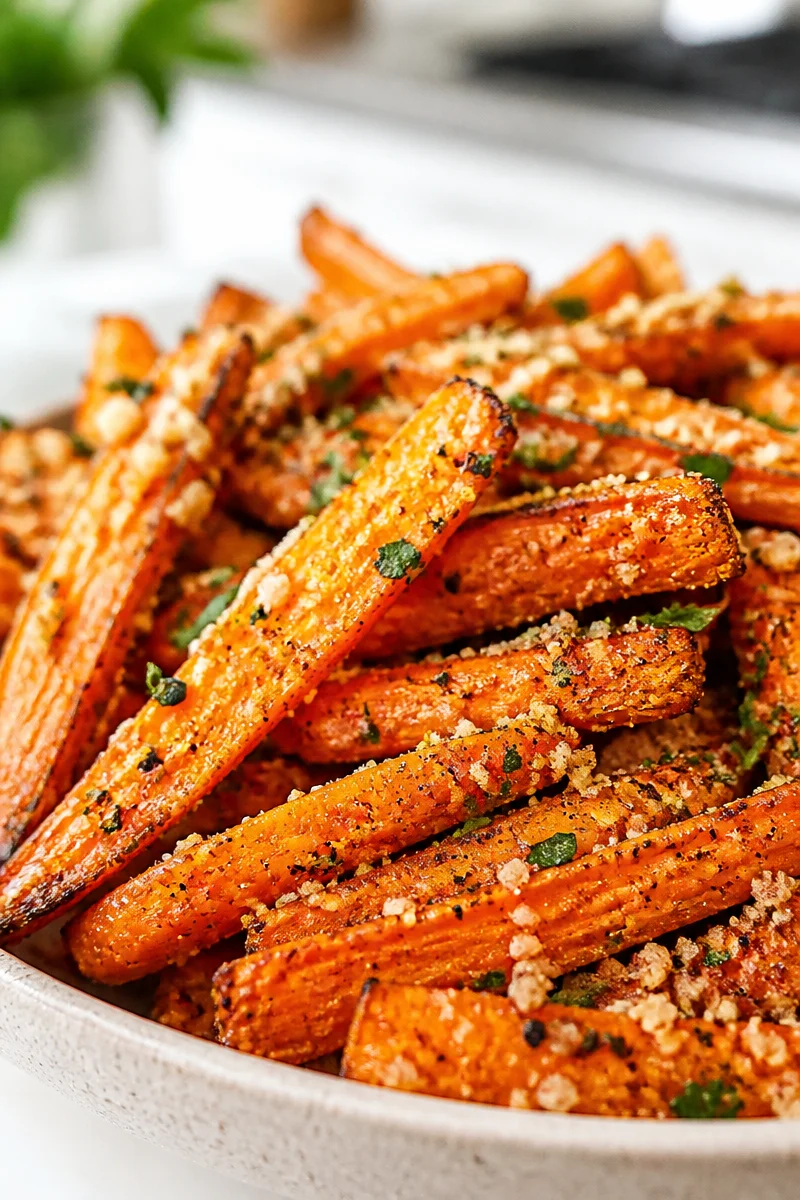 Crispy Baked Garlic Parmesan Carrot Fries
