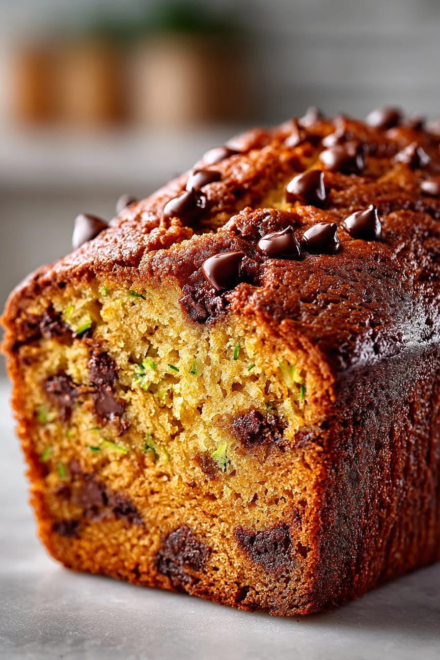 Slice of Grandma's Brown Butter Chocolate Chip Zucchini Bread on a plate