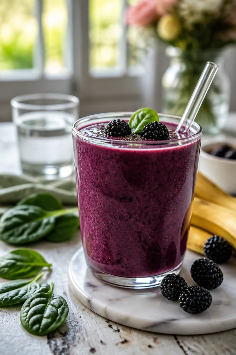 Healthy Blackberry And Spinach Power Smoothie