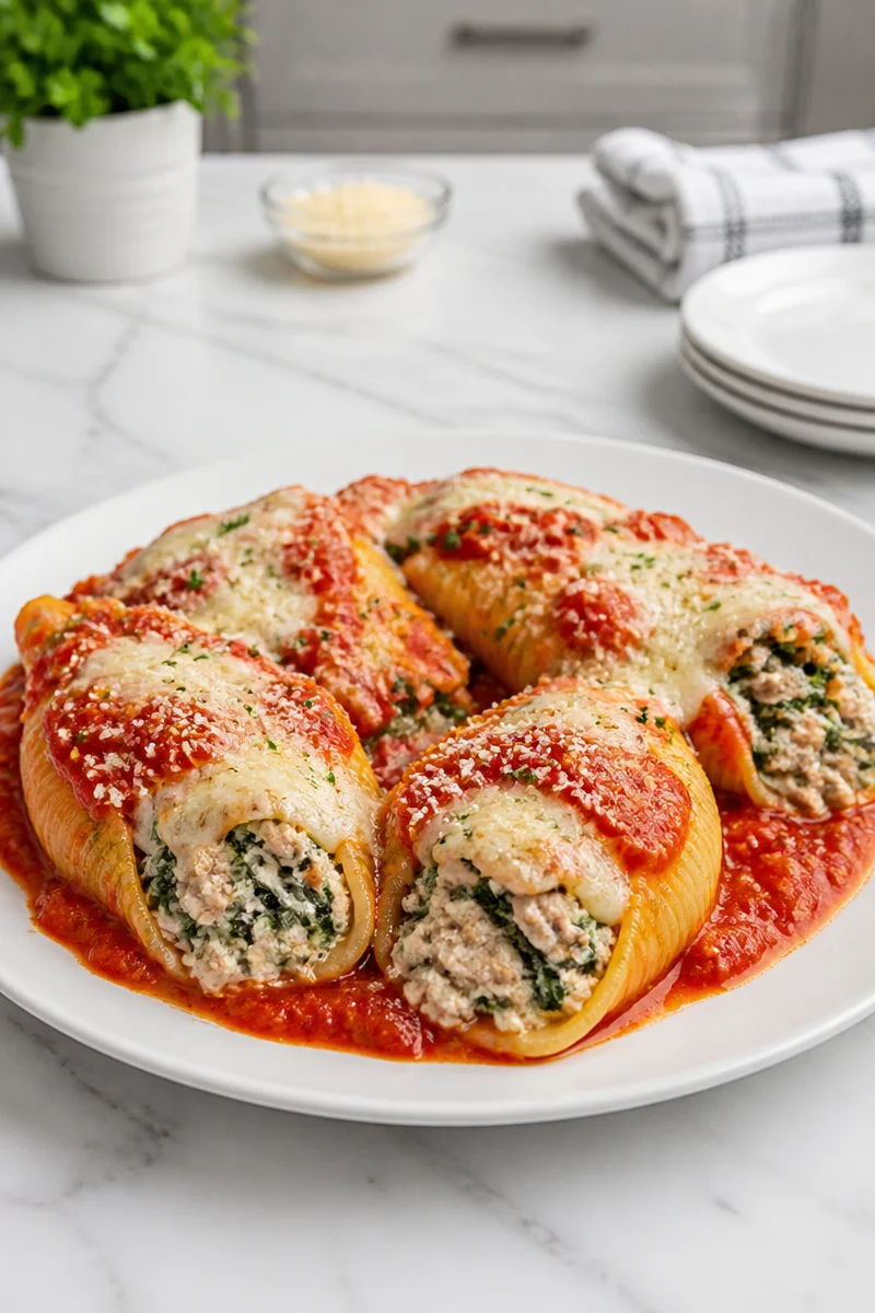 Healthy ground turkey and spinach stuffed shells recipe