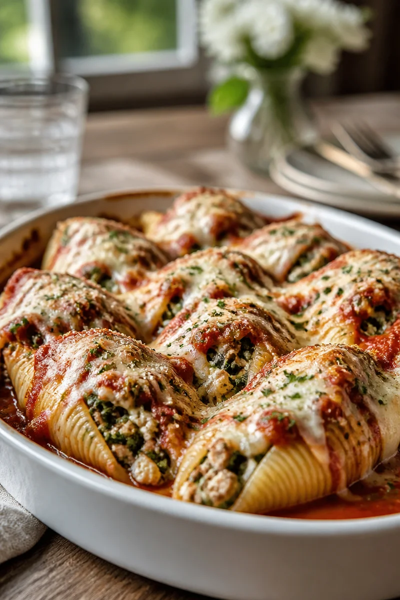 Healthy Ground Turkey And Spinach Stuffed Shells
