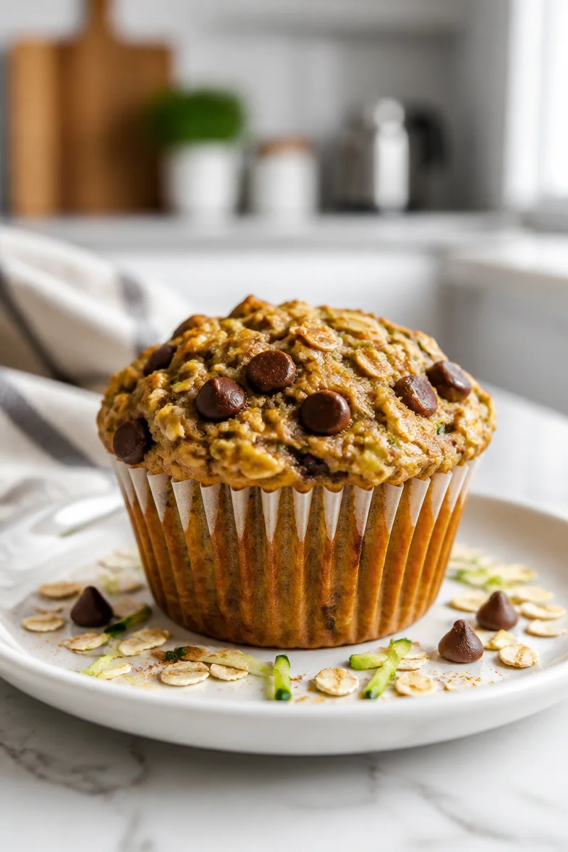 Healthy Oatmeal Zucchini Chocolate Chip Muffin