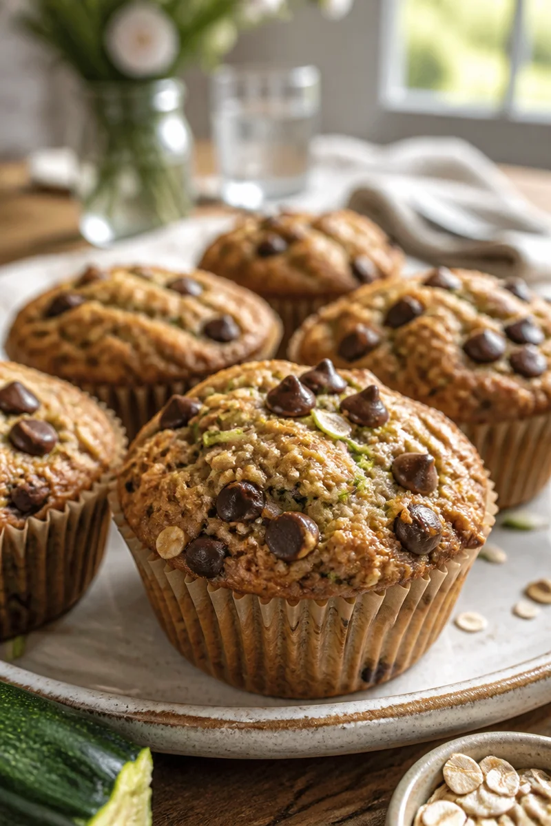 Healthy Oatmeal Zucchini Chocolate Chip Muffin