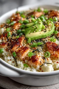 Low Carb Cauliflower Rice Salmon Sushi Bake