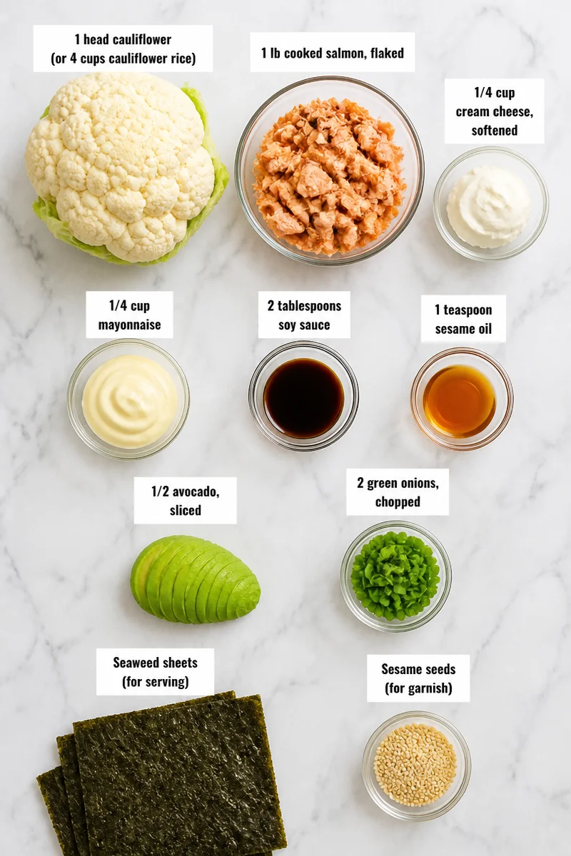 Low Carb Cauliflower Rice Salmon Sushi Bake