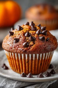 Moist Fall Spiced Pumpkin Chocolate Chip Muffin