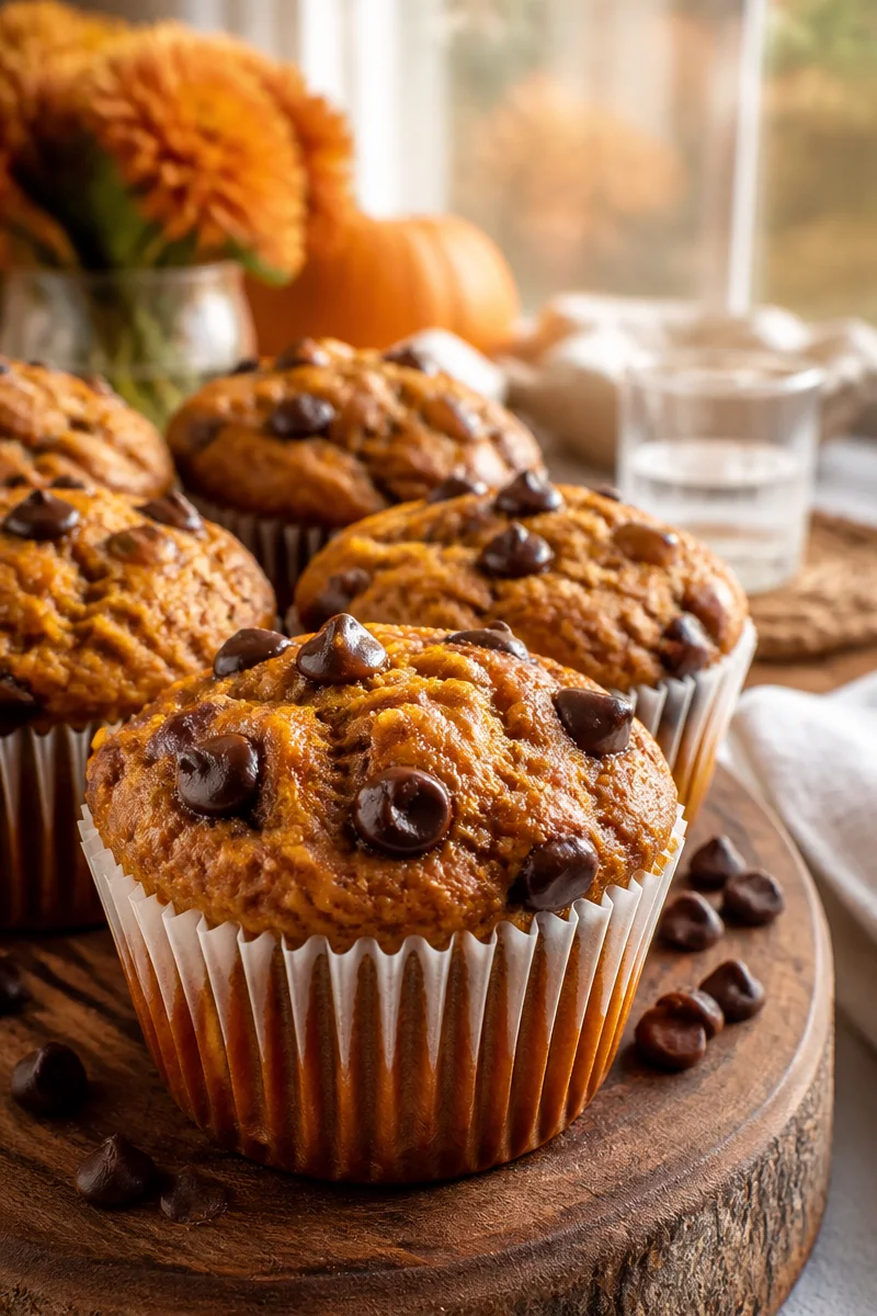 Moist Fall Spiced Pumpkin Chocolate Chip Muffin