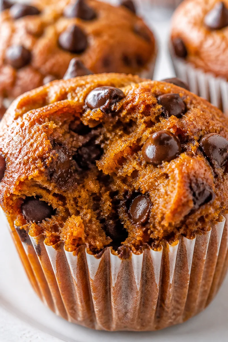Moist Fall Spiced Pumpkin Chocolate Chip Muffin