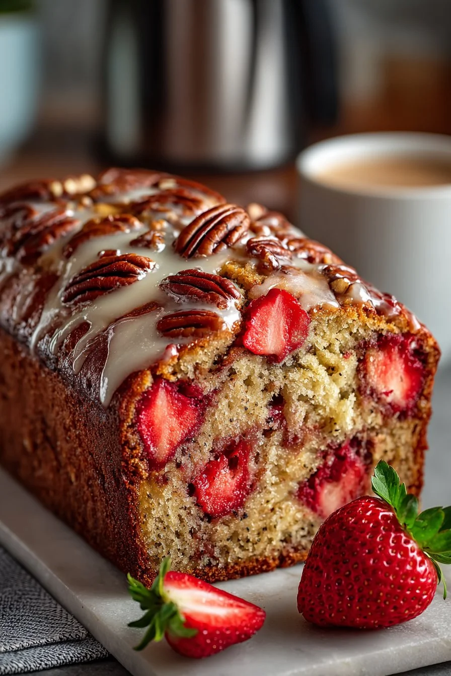 Moist Strawberry Banana Bread with Pecans